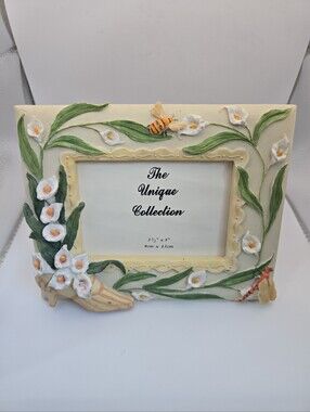 Vintage Floral Picture Frame Calla Lily Bee Dragonfly Cottage Garden Decor 3.5x5